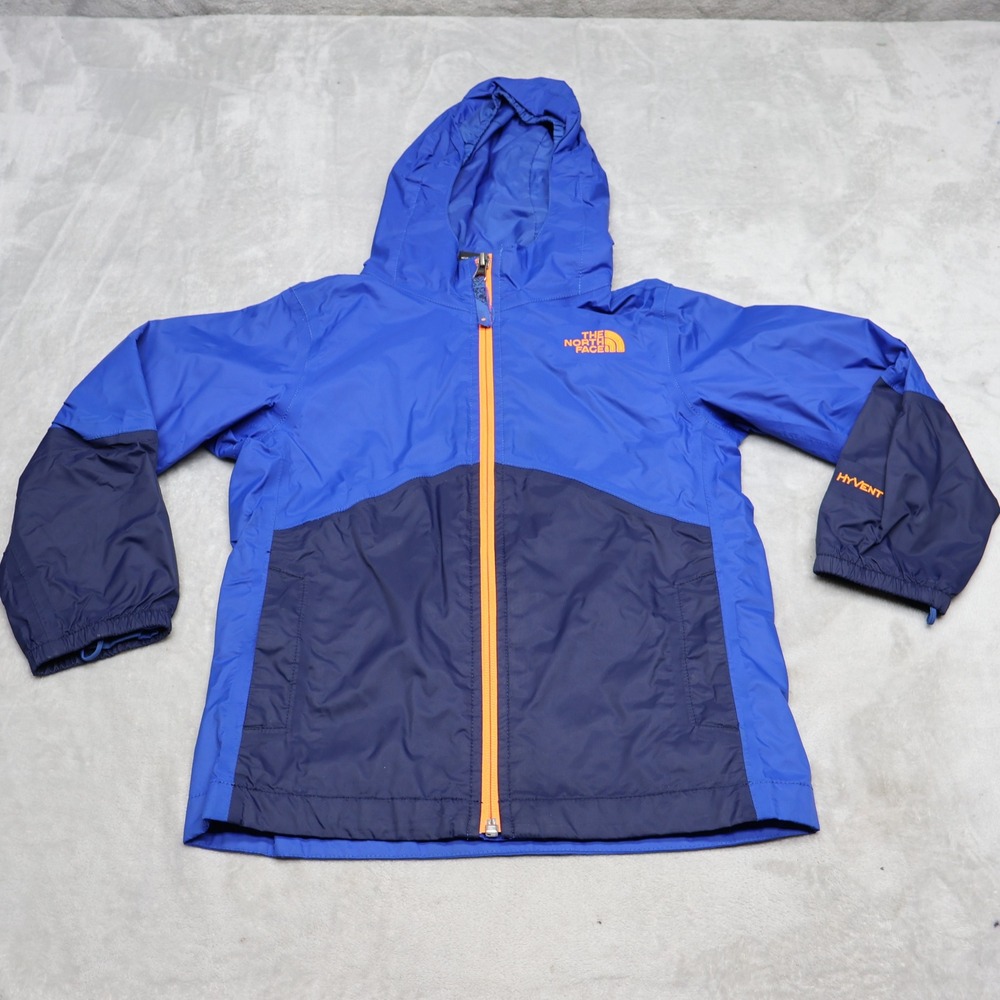 North Face Jacket Boys XXS 5 Blue Waterproof Hooded Full Zip Light Wind Rain